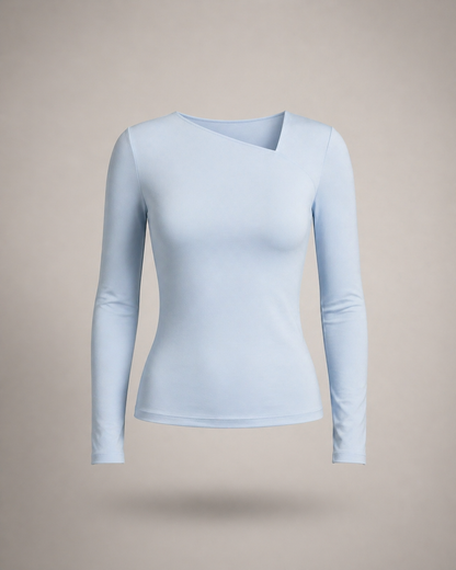 BLUSA ASIMÉTRICA UMBRE – BABY BLUE LYCRA FRÍA